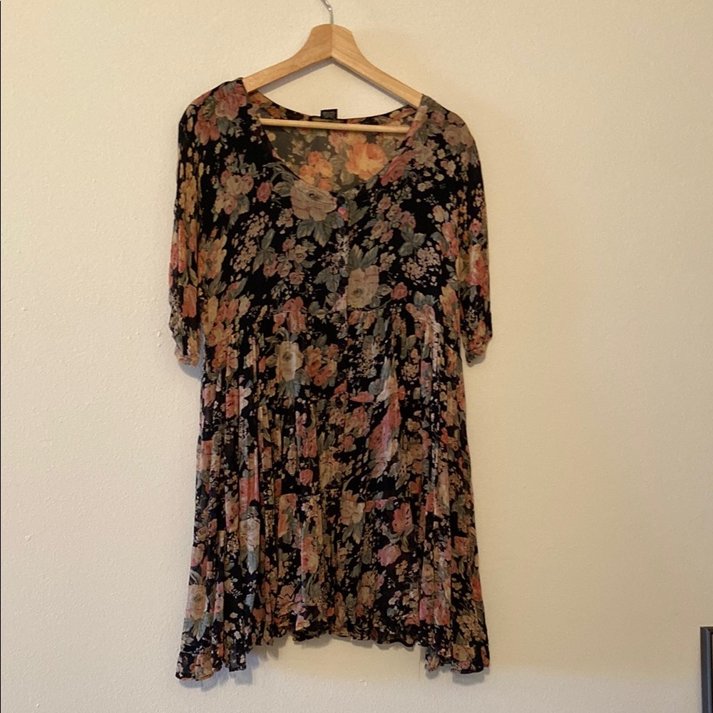 Nostalgia Black with Floral Design Short Sleeve Mini Sundress